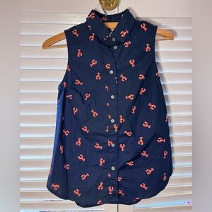 J.Crew Lobster Print Sleeveless Button Down Navy XS Petite Nautical